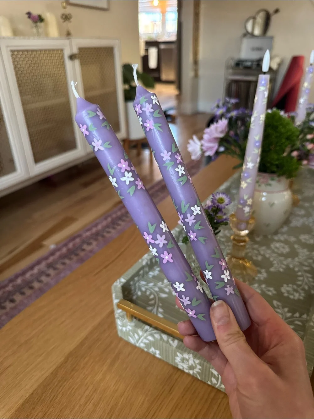 Hand painted taper candles